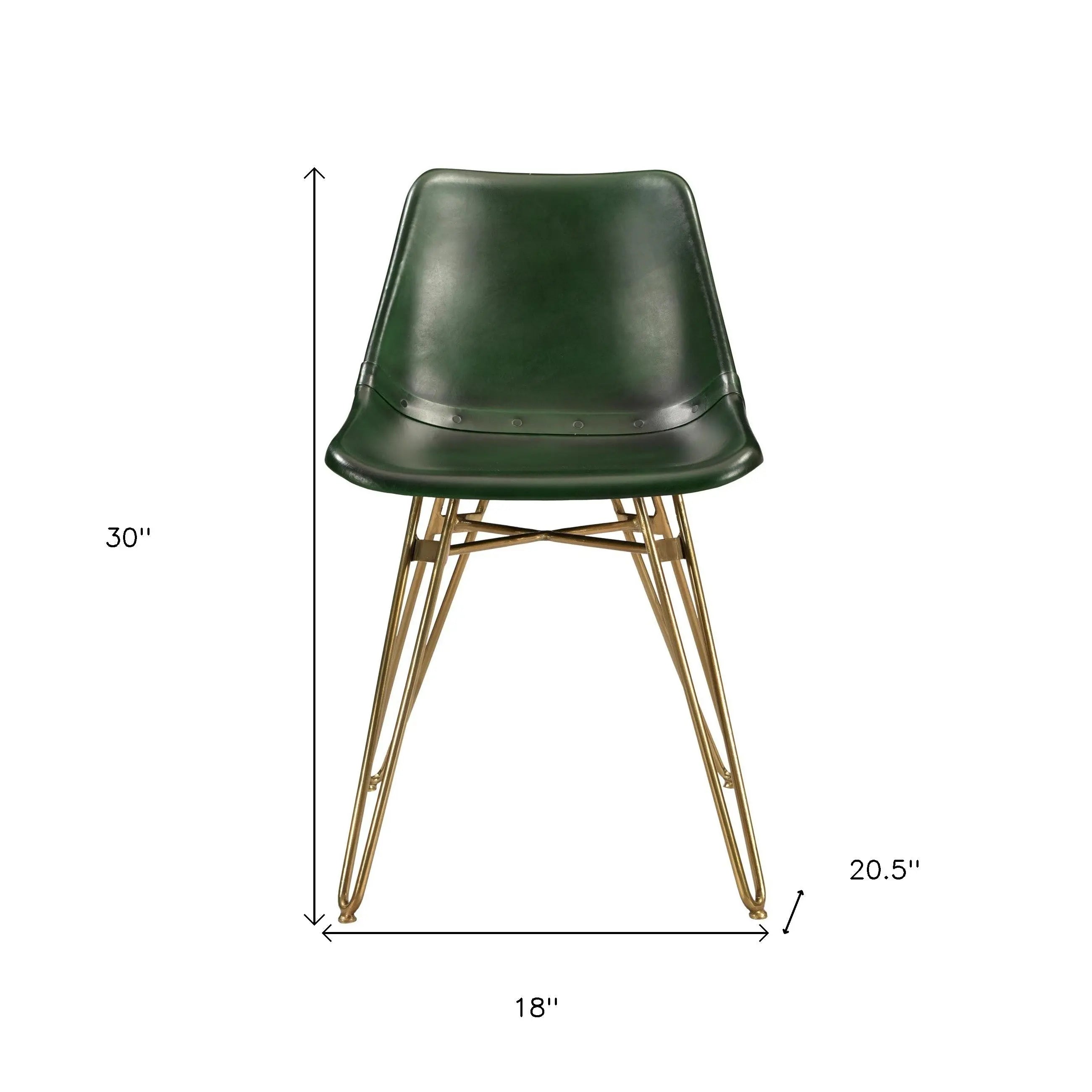Set of Two Green and Gold Leather Dining Side Chairs Homeroots Kitchen & Dining