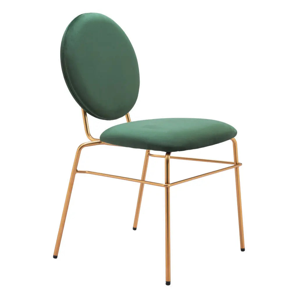 Set of Two Green and Gold Upholstered Velvet Open Back Dining Side Chairs Homeroots