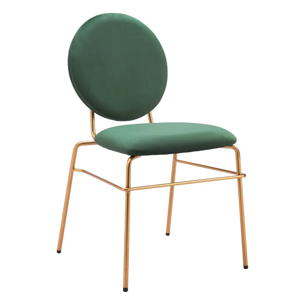 Set of Two Green and Gold Upholstered Velvet Open Back Dining Side Chairs Homeroots