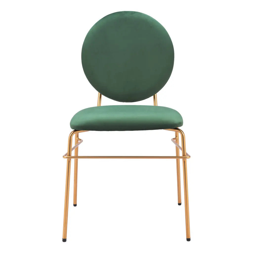 Set of Two Green and Gold Upholstered Velvet Open Back Dining Side Chairs Homeroots