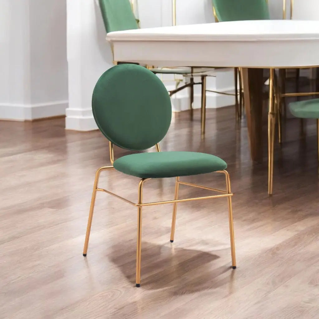 Set of Two Green and Gold Upholstered Velvet Open Back Dining Side Chairs Homeroots