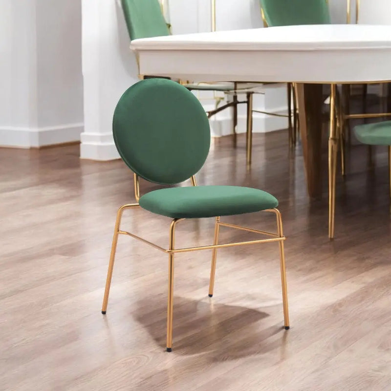 Set of Two Green and Gold Upholstered Velvet Open Back Dining Side Chairs Homeroots