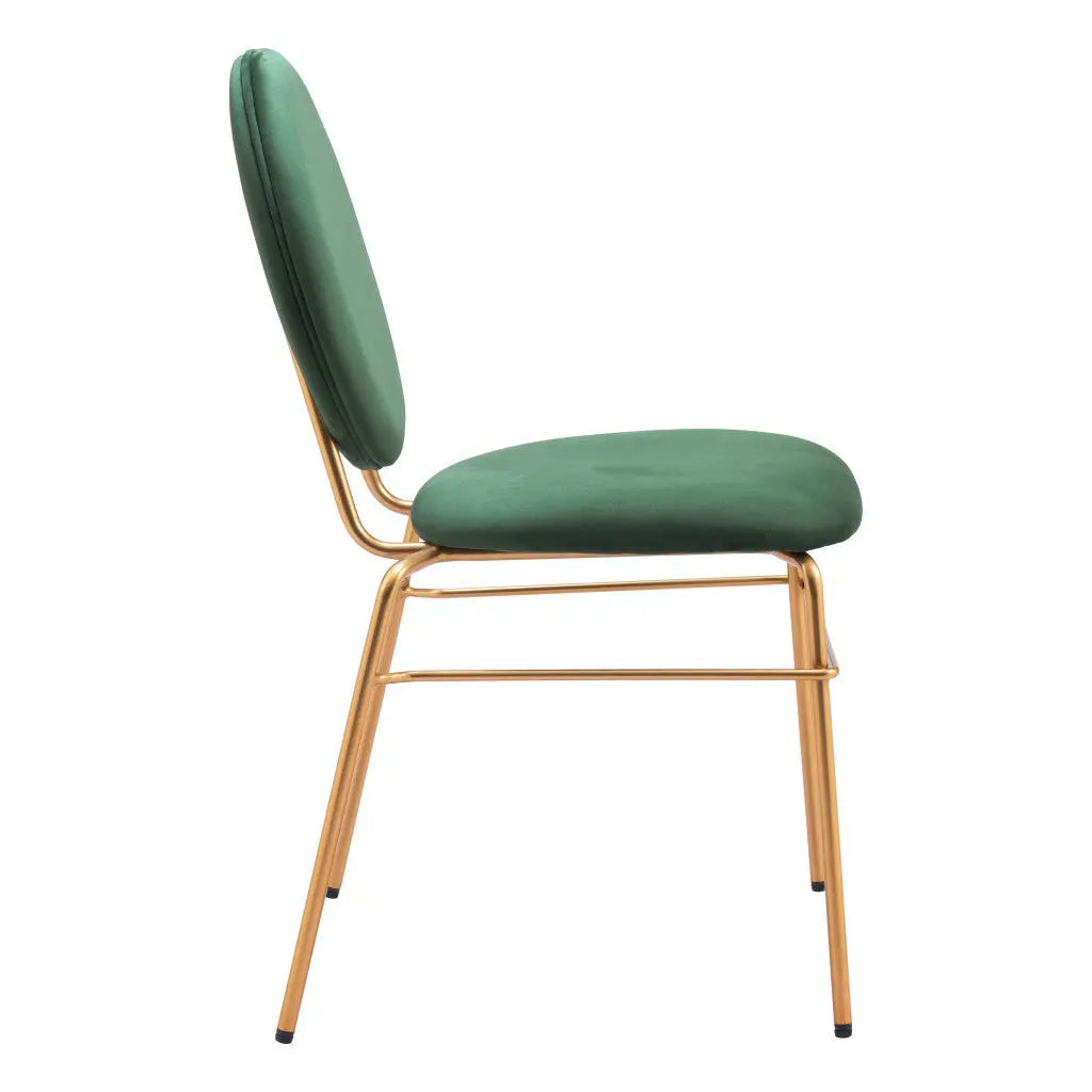 Set of Two Green and Gold Upholstered Velvet Open Back Dining Side Chairs Homeroots