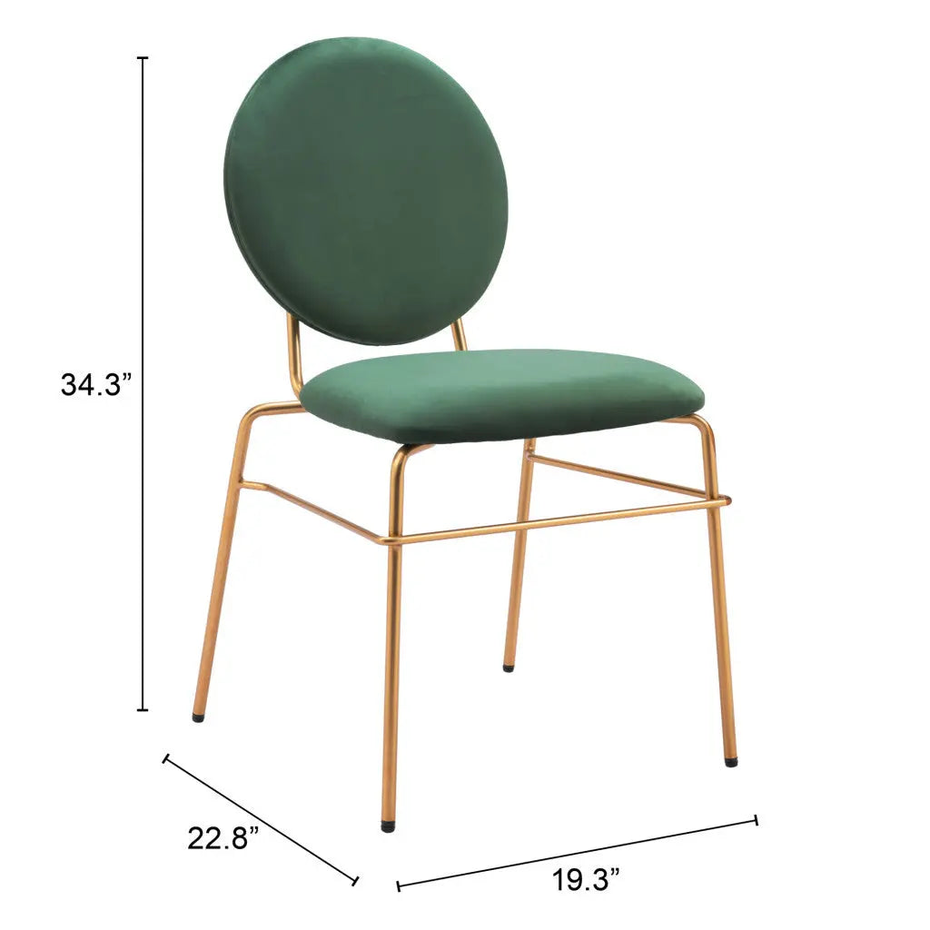 Set of Two Green and Gold Upholstered Velvet Open Back Dining Side Chairs Homeroots