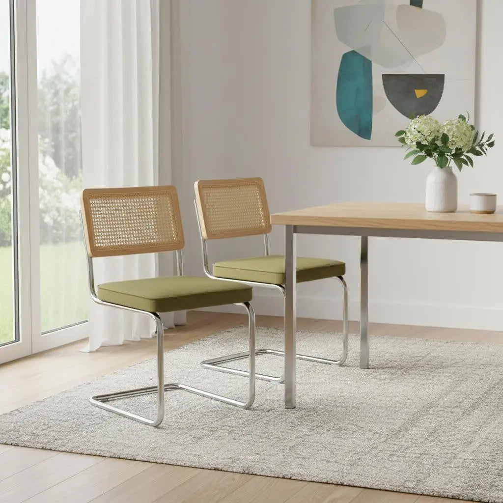 Set of Two Green and Silver Tufted Velvet and Stainless Steel Dining Side Chairs Homeroots Kitchen & Dining