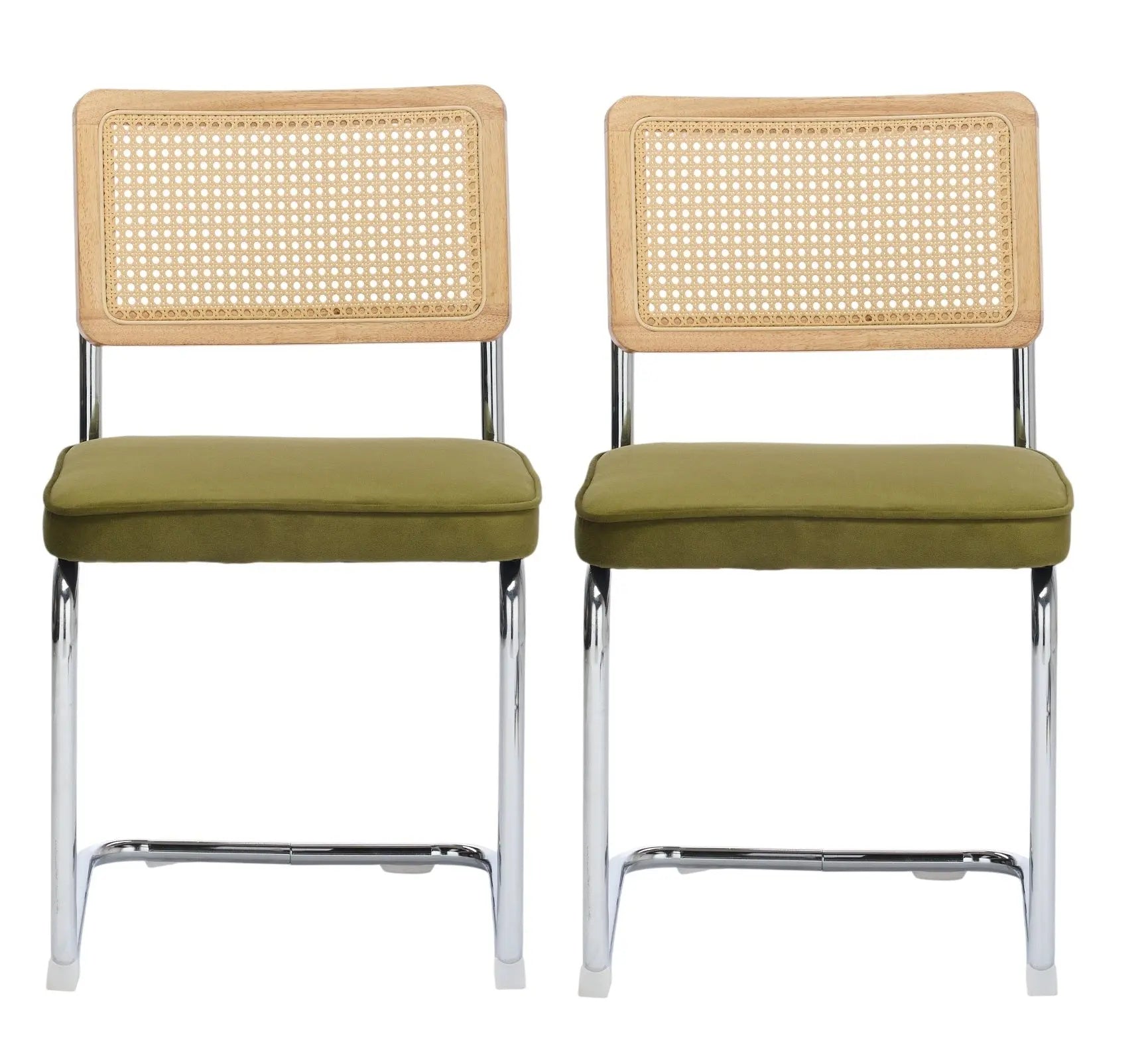 Set of Two Green and Silver Tufted Velvet and Stainless Steel Dining Side Chairs Homeroots Kitchen & Dining