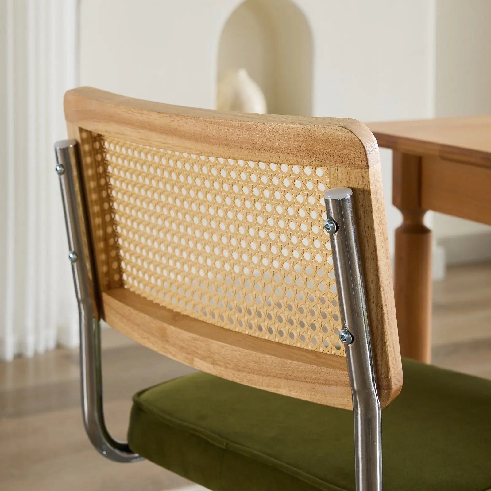 Set of Two Green and Silver Tufted Velvet and Stainless Steel Dining Side Chairs Homeroots Kitchen & Dining
