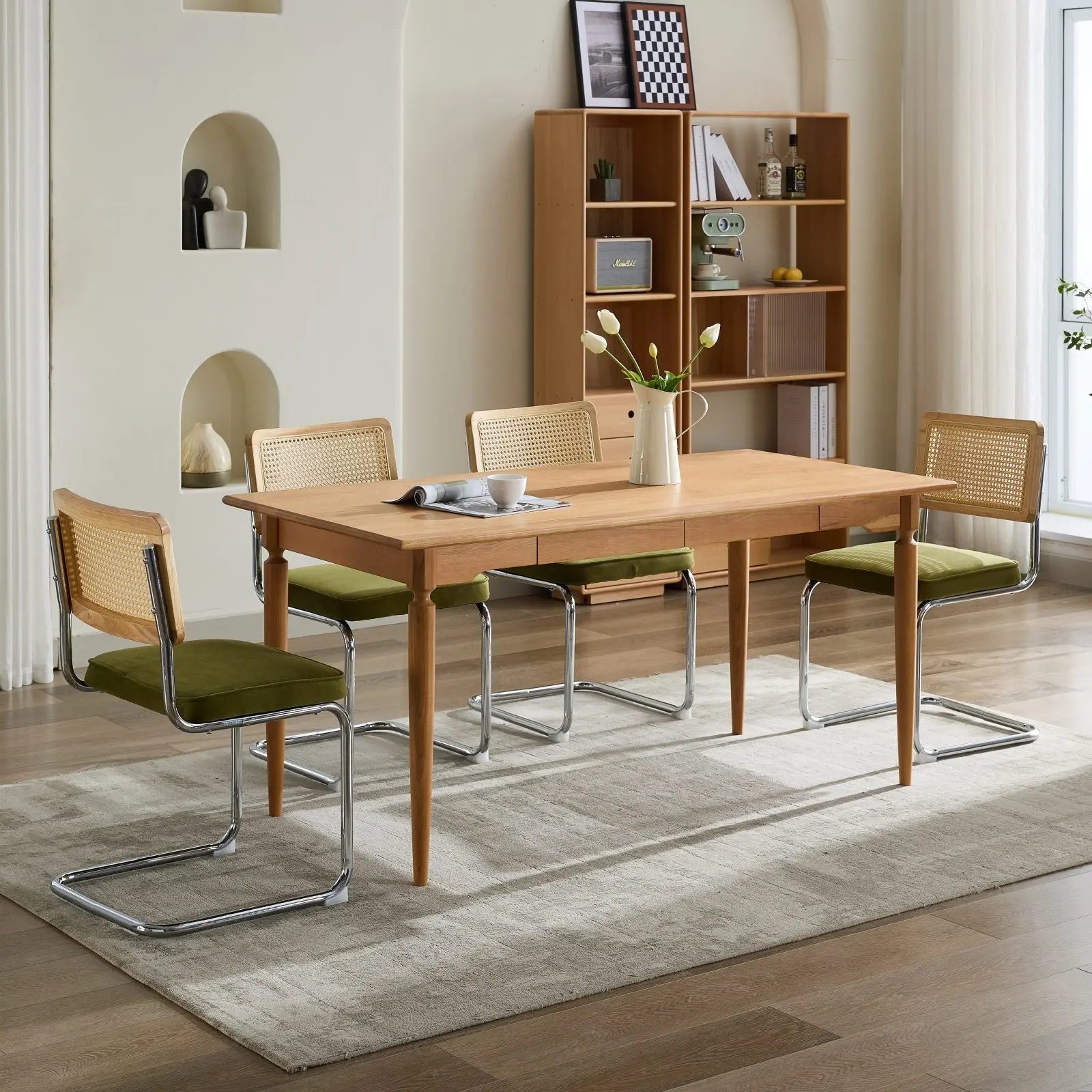 Set of Two Green and Silver Tufted Velvet and Stainless Steel Dining Side Chairs Homeroots Kitchen & Dining