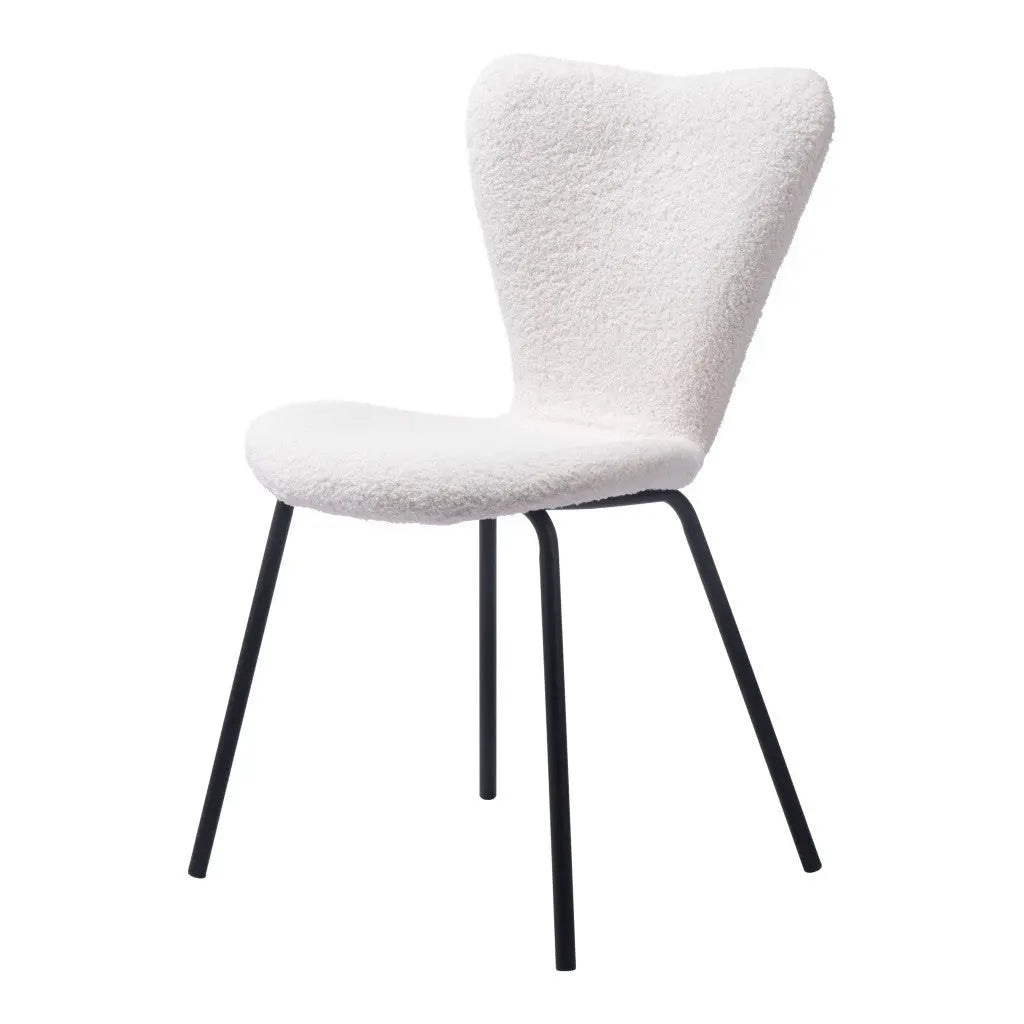 Set of Two Ivory and Black Upholstered Faux Fur Dining Side Chairs - GreatEagleInc