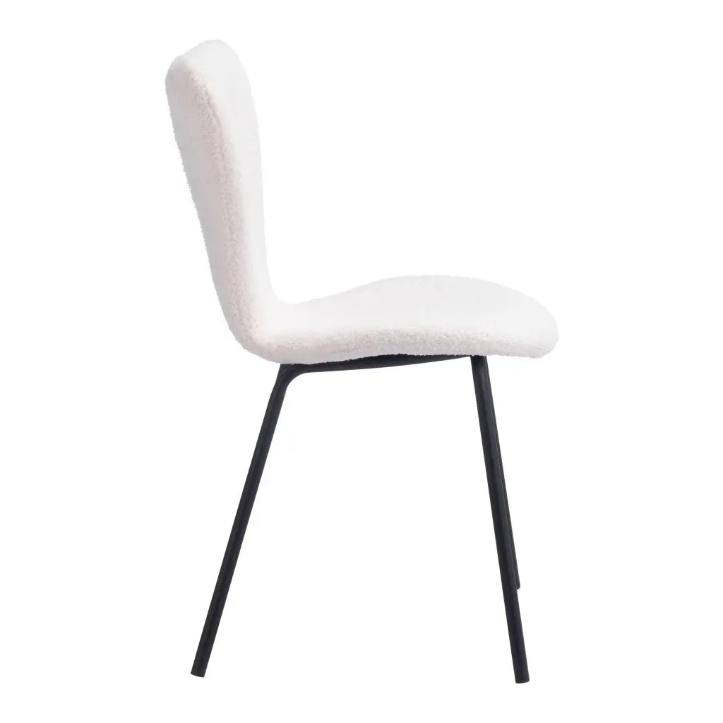 Set of Two Ivory and Black Upholstered Faux Fur Dining Side Chairs - GreatEagleInc