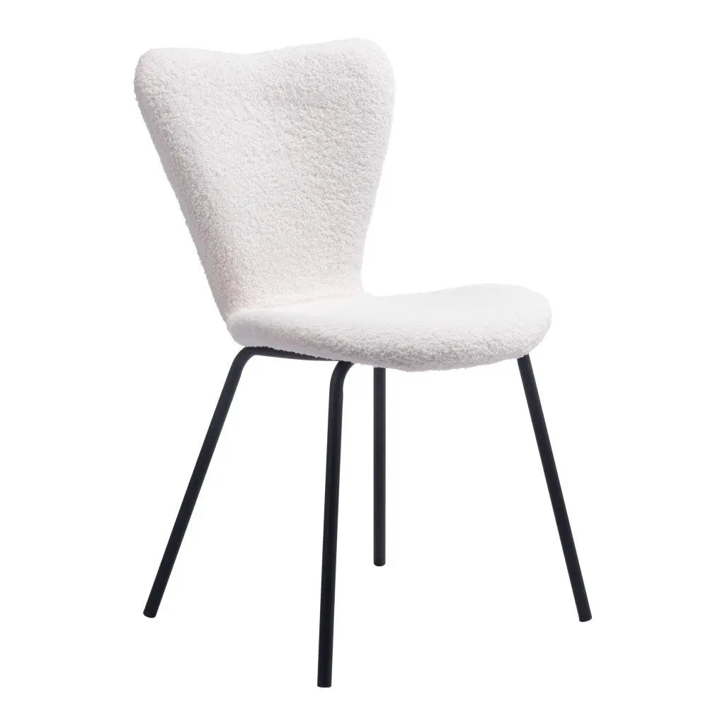 Set of Two Ivory and Black Upholstered Faux Fur Dining Side Chairs - GreatEagleInc