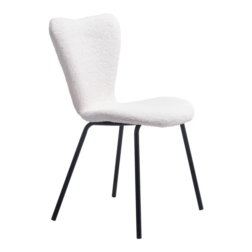 Set of Two Ivory and Black Upholstered Faux Fur Dining Side Chairs - GreatEagleInc