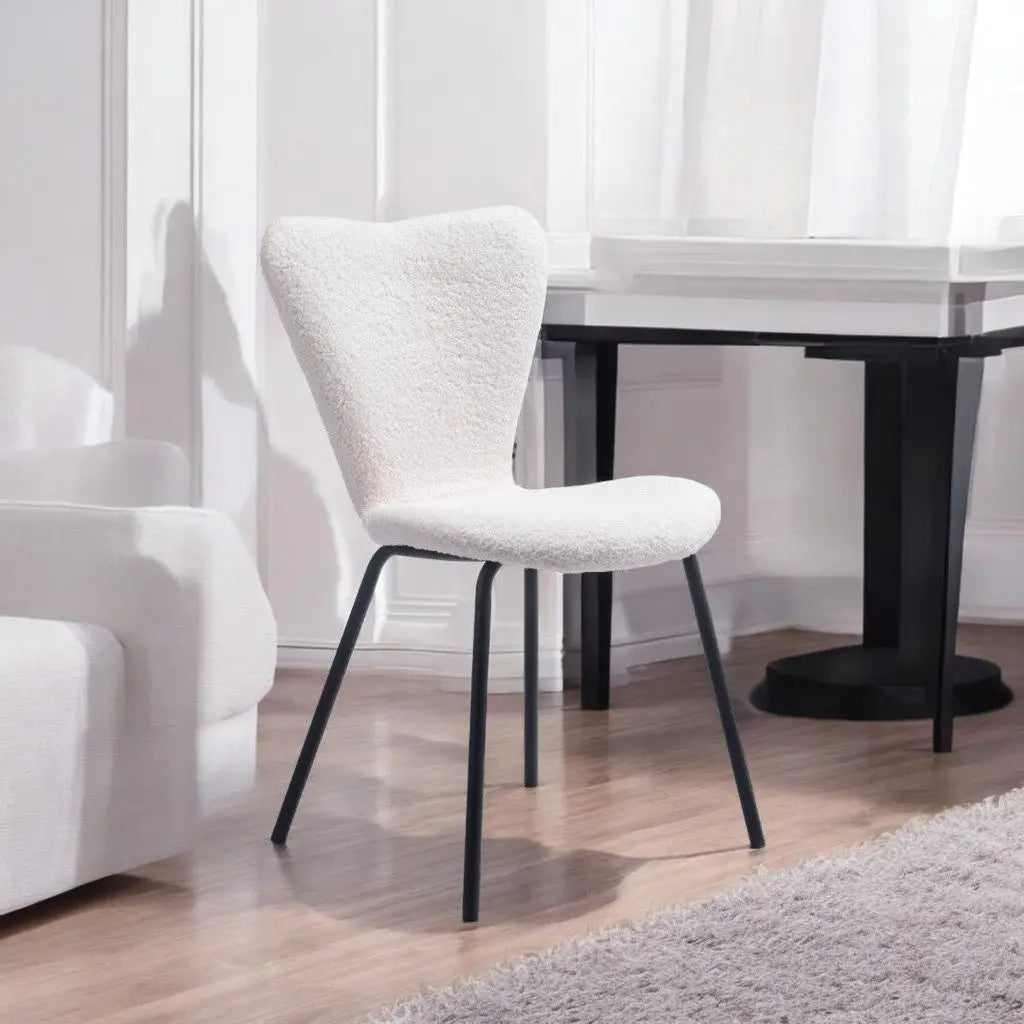 Set of Two Ivory and Black Upholstered Faux Fur Dining Side Chairs - GreatEagleInc