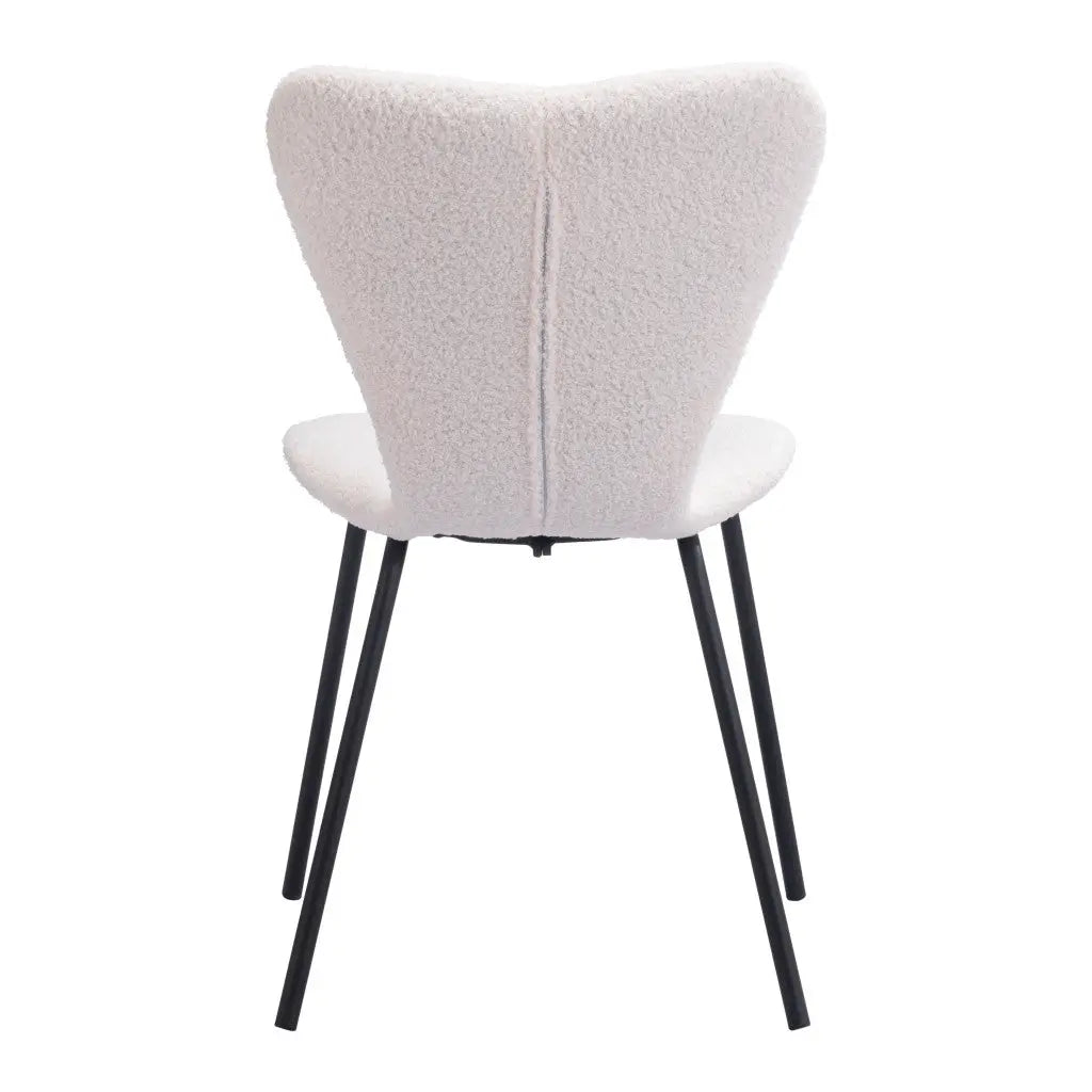 Set of Two Ivory and Black Upholstered Faux Fur Dining Side Chairs - GreatEagleInc