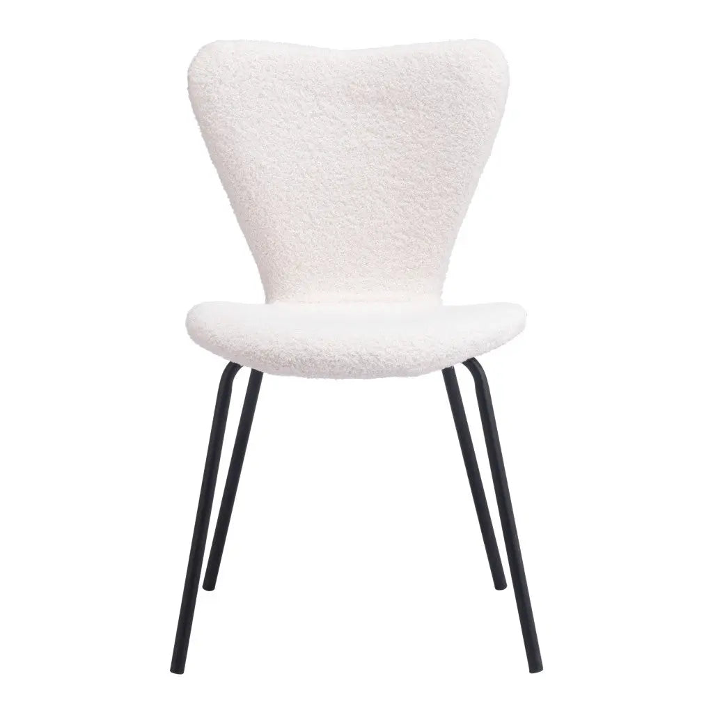 Set of Two Ivory and Black Upholstered Faux Fur Dining Side Chairs - GreatEagleInc