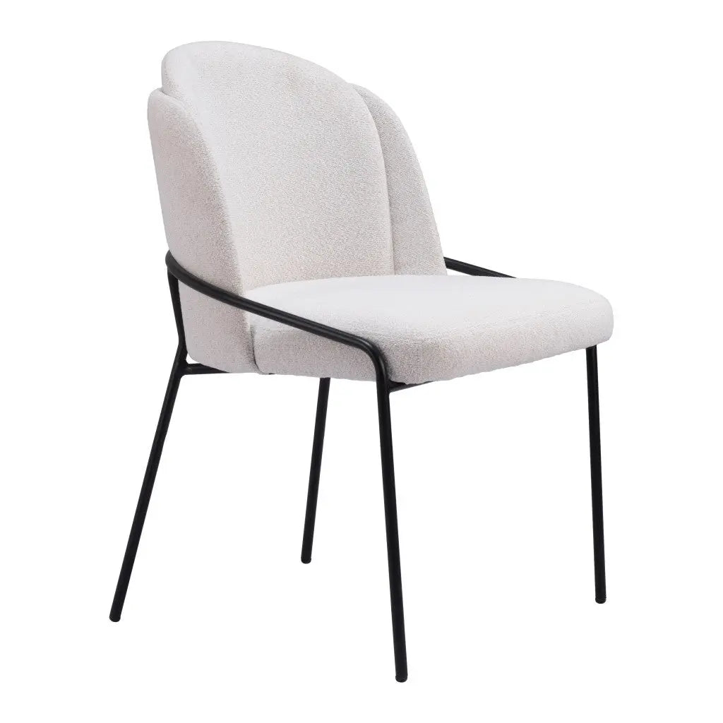 Set of Two Ivory and Black Upholstered Faux Fur Dining Side Chairs Homeroots