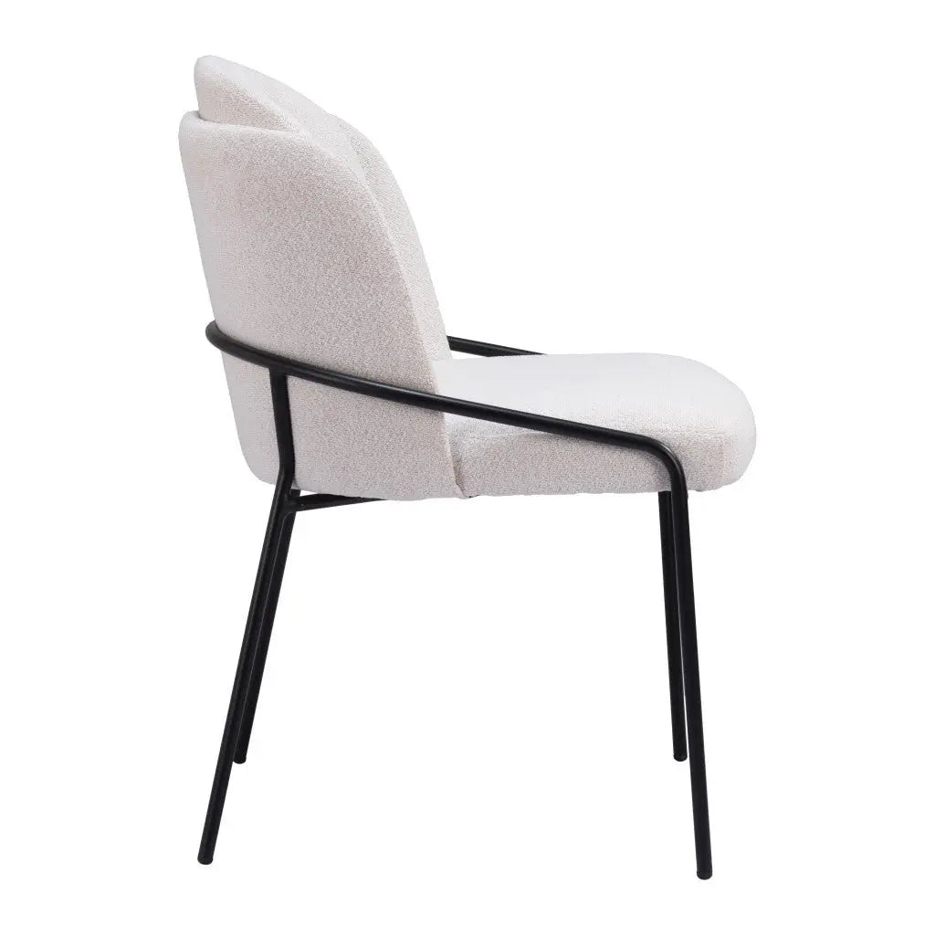 Set of Two Ivory and Black Upholstered Faux Fur Dining Side Chairs Homeroots