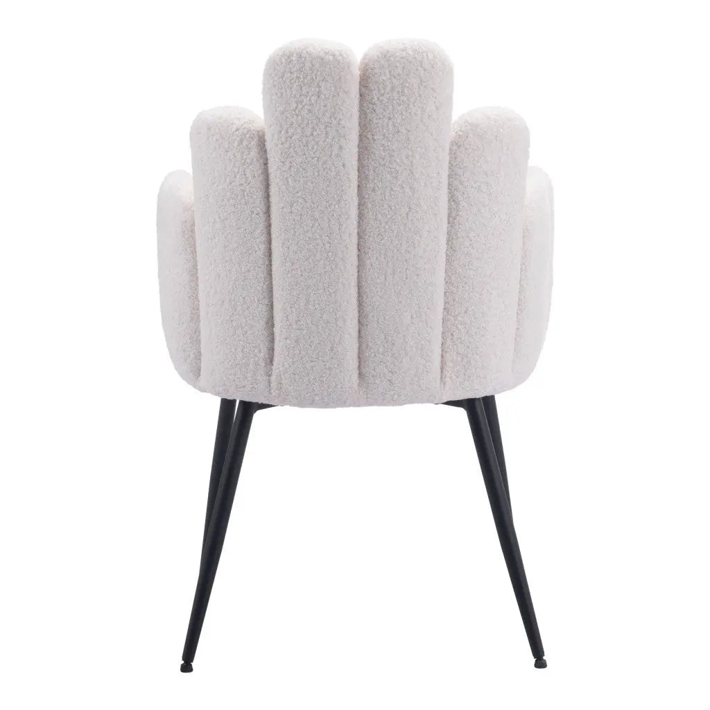 Set of Two Ivory and Black Upholstered Faux Fur Slat Back Dining Arm Chairs Homeroots