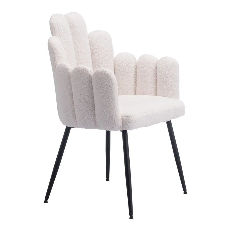 Set of Two Ivory and Black Upholstered Faux Fur Slat Back Dining Arm Chairs Homeroots