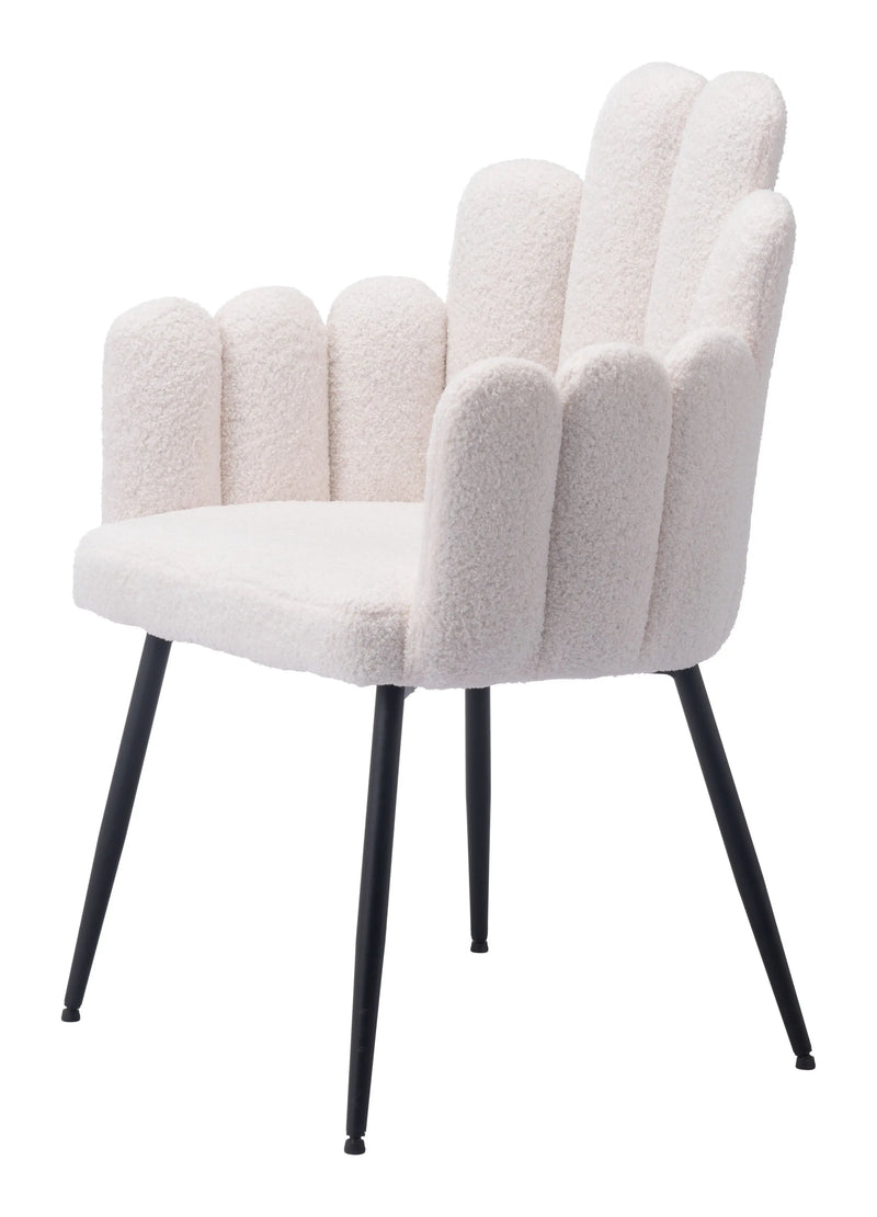 Set of Two Ivory and Black Upholstered Faux Fur Slat Back Dining Arm Chairs Homeroots
