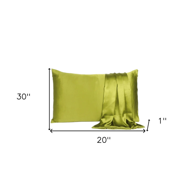 Set of Two Lemongrass Dreamy Silk Satin Queen Pillowcases Homeroots Bed & Bath