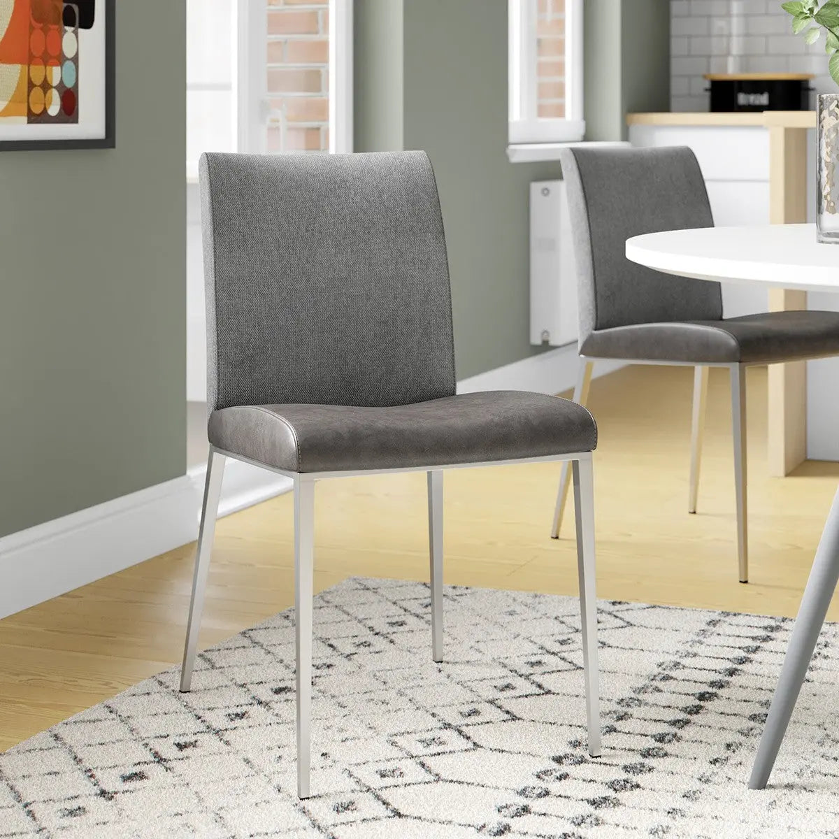 Set of Two Light Brown and Gray Stainless Steel Chairs Homeroots Kitchen & Dining
