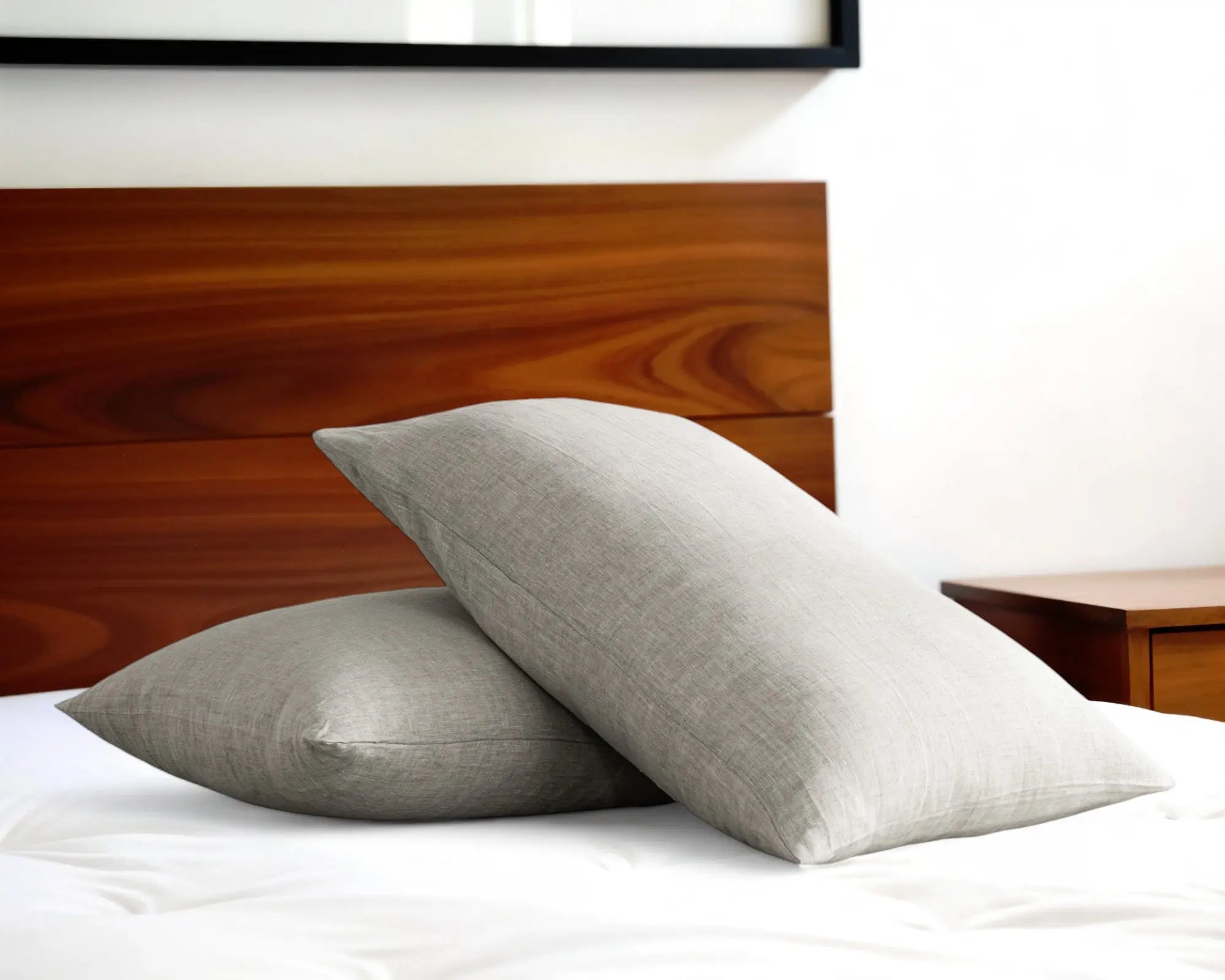 Set of Two Light Gray Linen Pillowcases Homeroots Bed & Bath