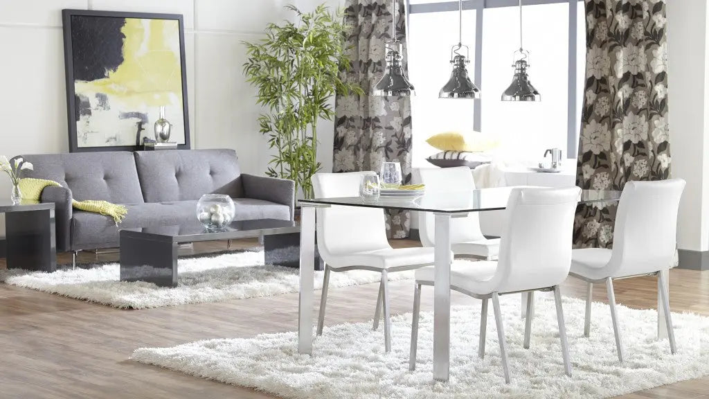 Set of Two Minimalist White Faux Faux Leather Chairs Homeroots Kitchen & Dining