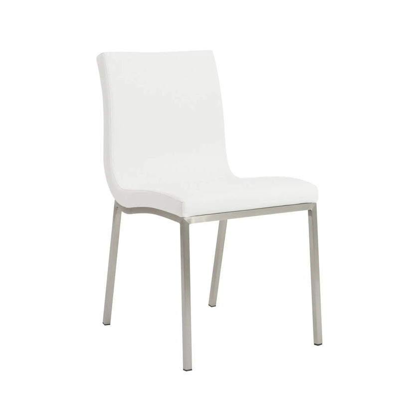 Set of Two Minimalist White Faux Faux Leather Chairs Homeroots Kitchen & Dining