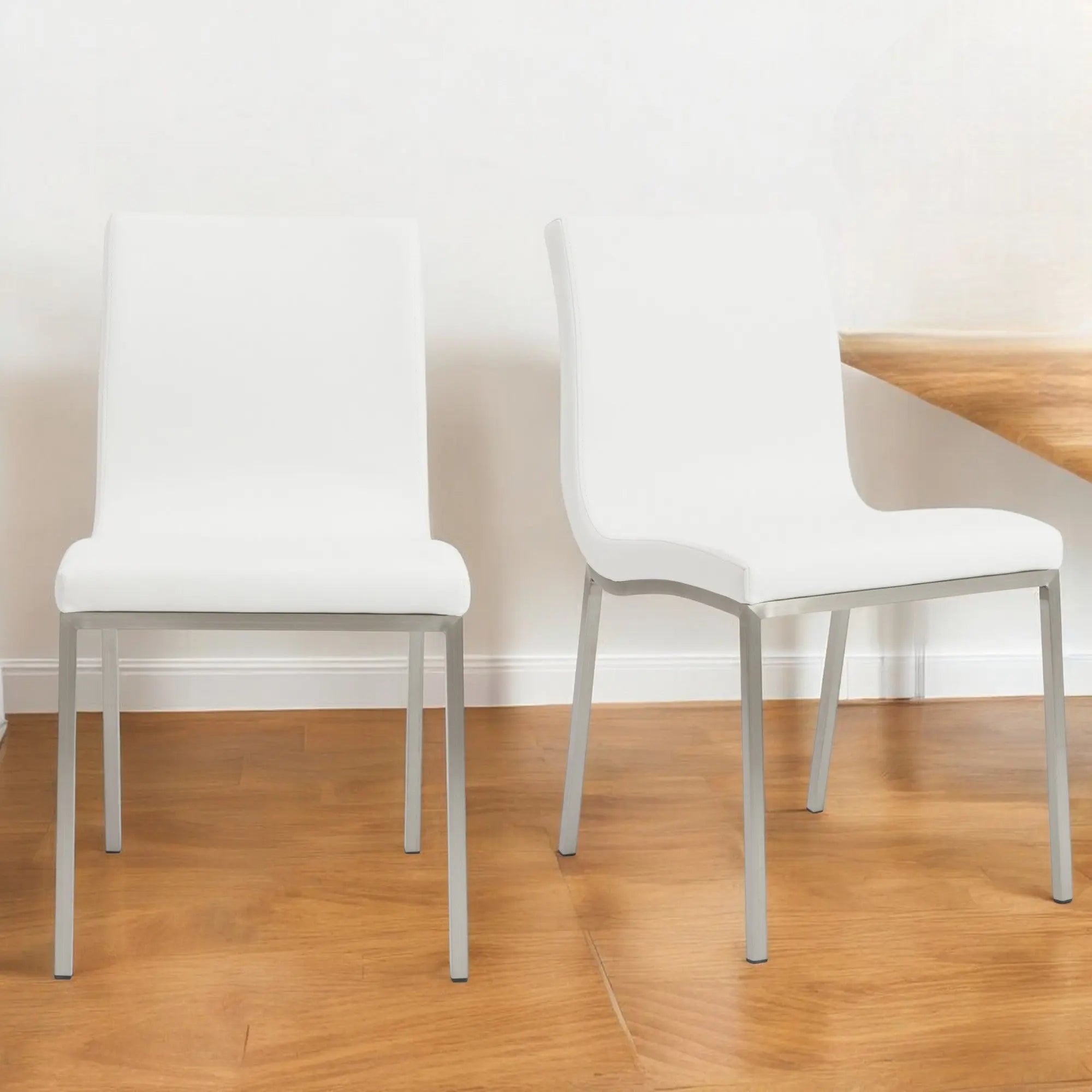 Set of Two Minimalist White Faux Faux Leather Chairs Homeroots Kitchen & Dining