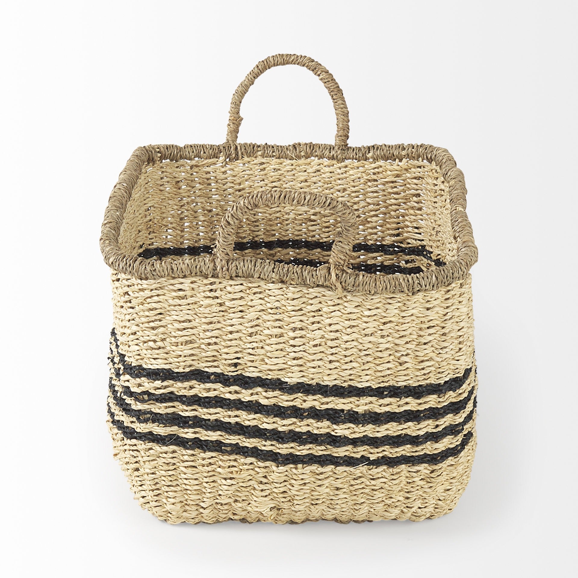 Set of Two Natural And Black Rattan Basket - GreatEagleInc