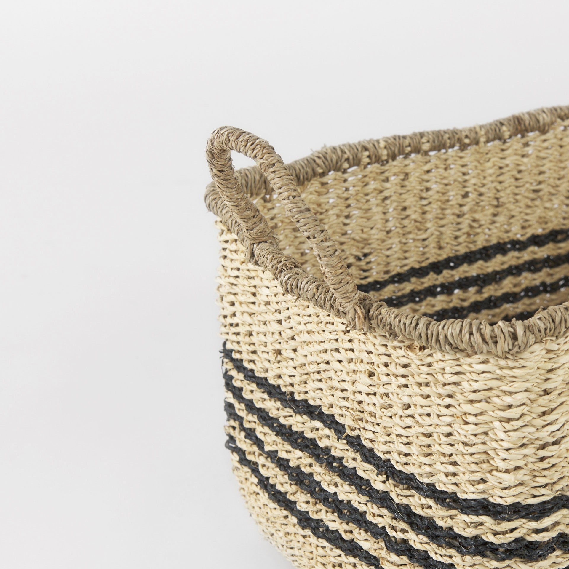 Set of Two Natural And Black Rattan Basket - GreatEagleInc
