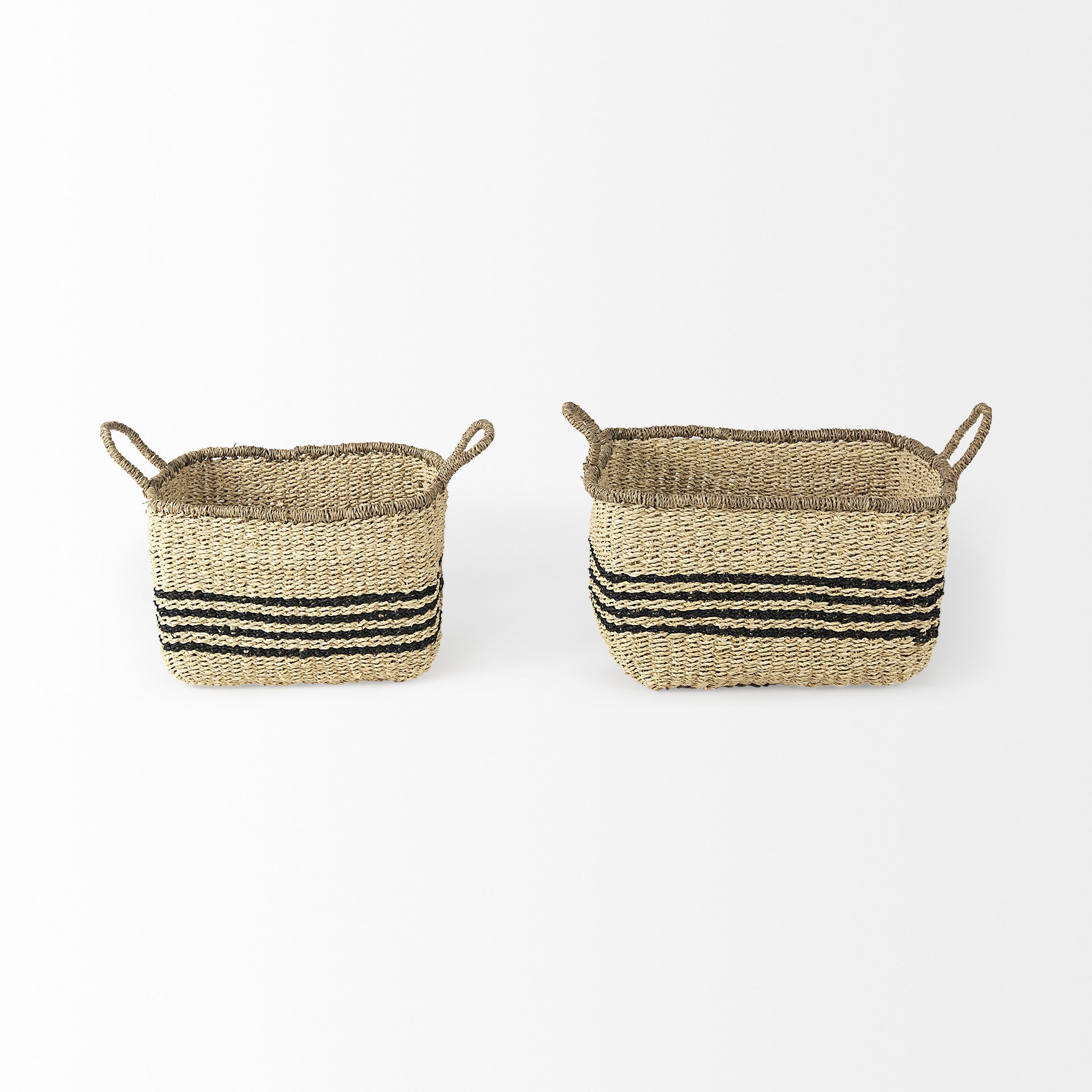 Set of Two Natural And Black Rattan Basket - GreatEagleInc