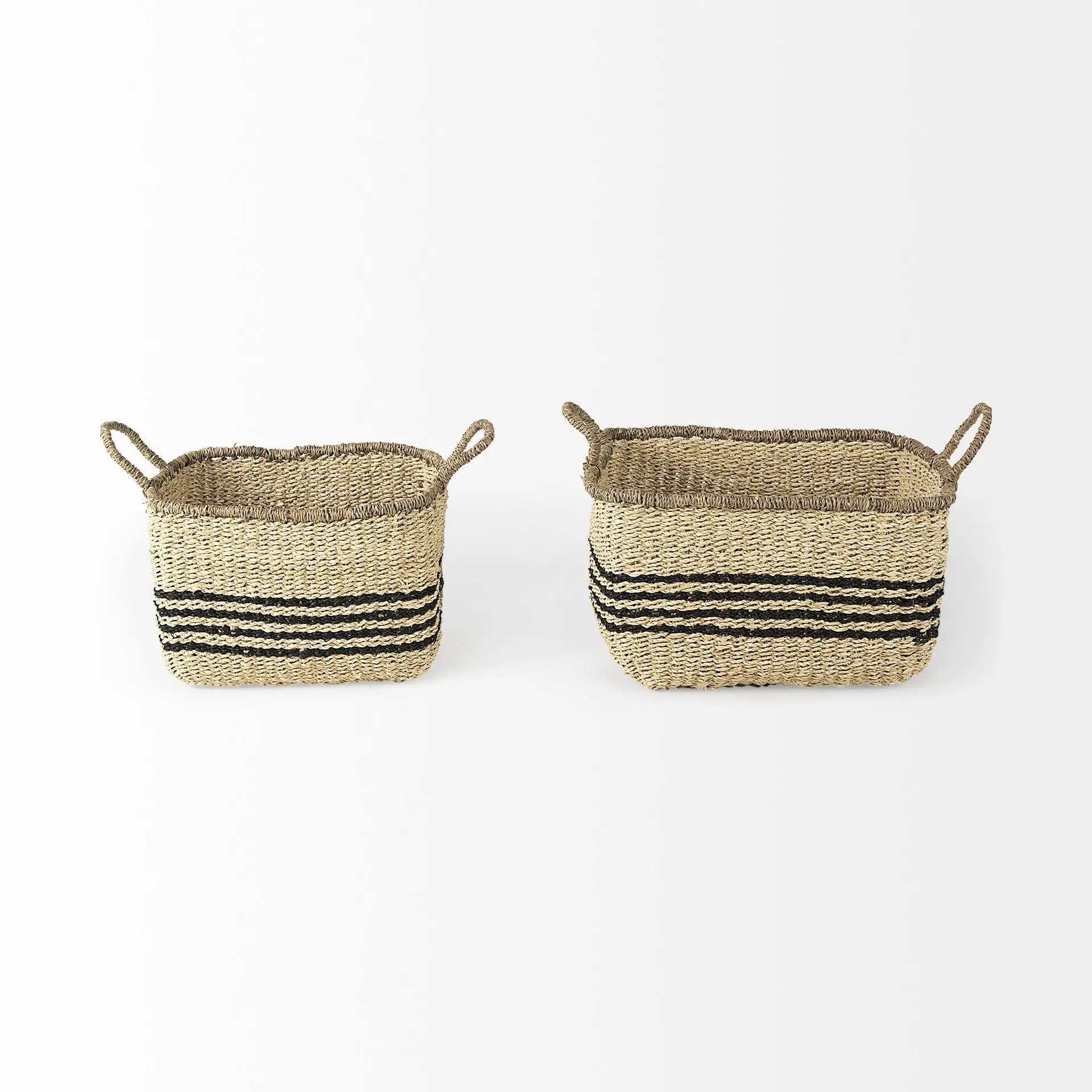 Set of Two Natural And Black Rattan Basket - GreatEagleInc