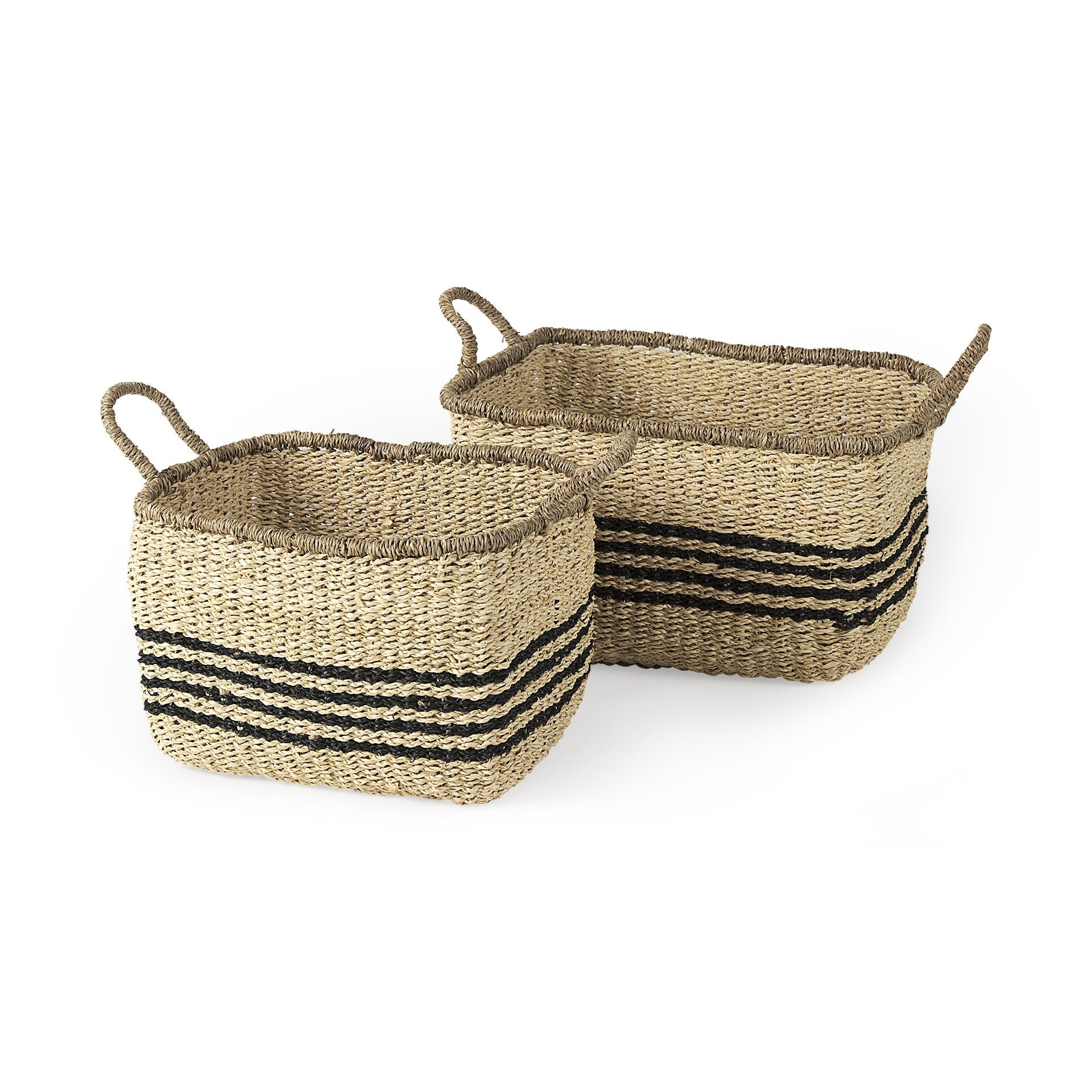 Set of Two Natural And Black Rattan Basket - GreatEagleInc