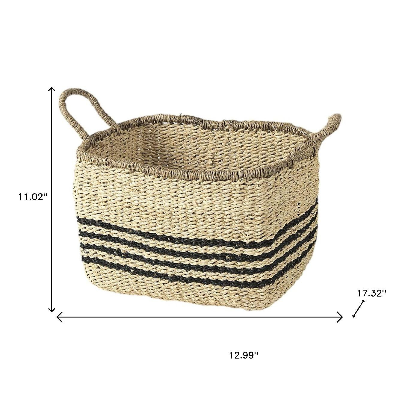 Set of Two Natural And Black Rattan Basket - GreatEagleInc