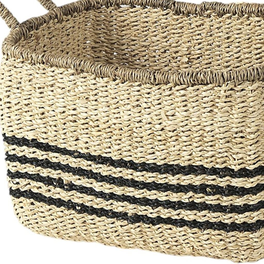 Set of Two Natural And Black Rattan Basket - GreatEagleInc