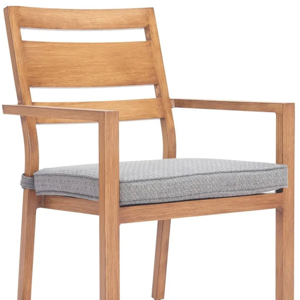 Set of Two Natural Slipcovered Upholstered And Aluminum Slat Back Dining Arm Chairs Homeroots