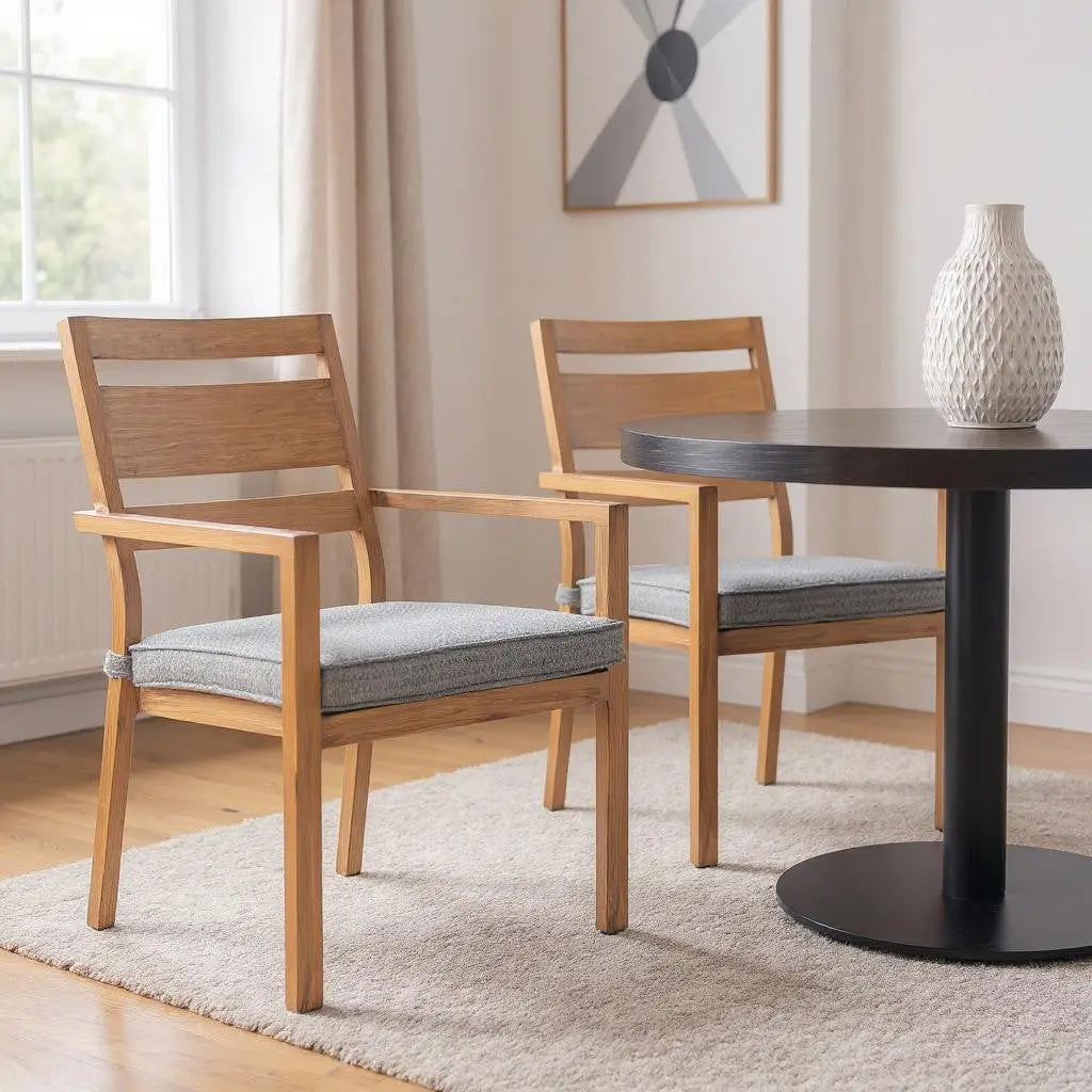 Set of Two Natural Slipcovered Upholstered And Aluminum Slat Back Dining Arm Chairs Homeroots