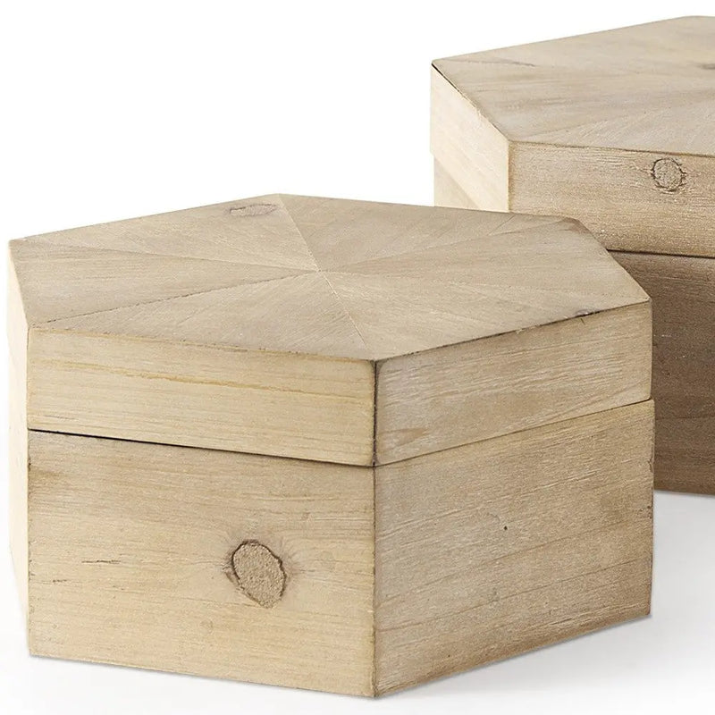 Set of Two Natural Solid Wood Box With Lid Homeroots Office