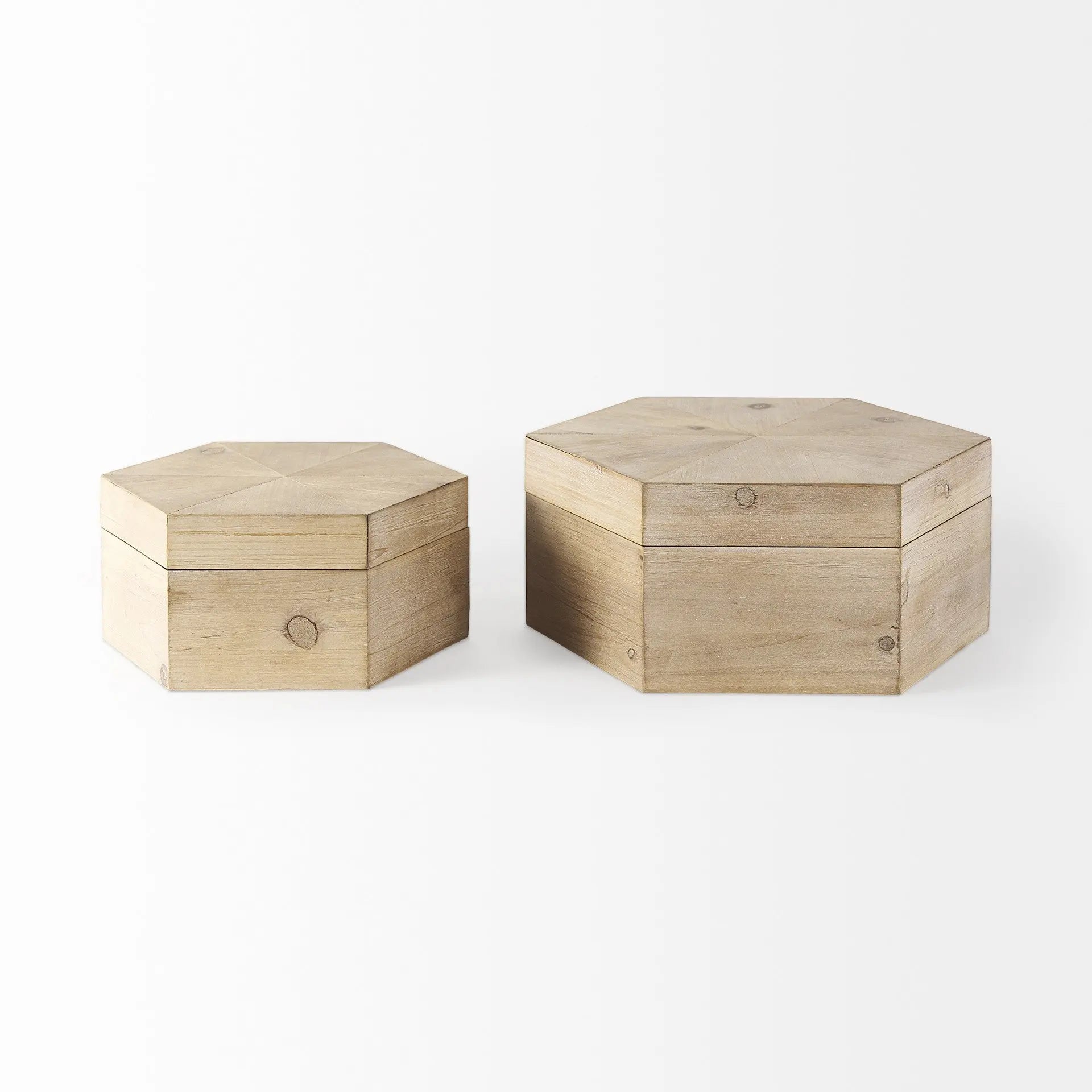 Set of Two Natural Solid Wood Box With Lid Homeroots Office