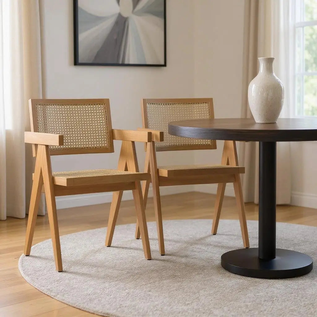 Set of Two Natural Solid Wood Dining Parsons Chairs Homeroots Kitchen & Dining
