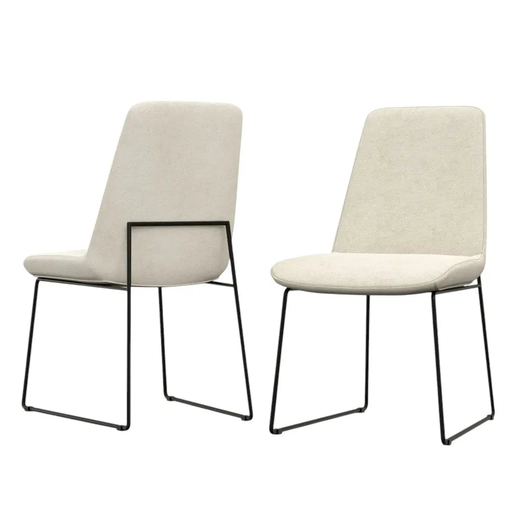 Set of Two Natural and Black Steel Dining Parsons Chairs Homeroots Kitchen & Dining