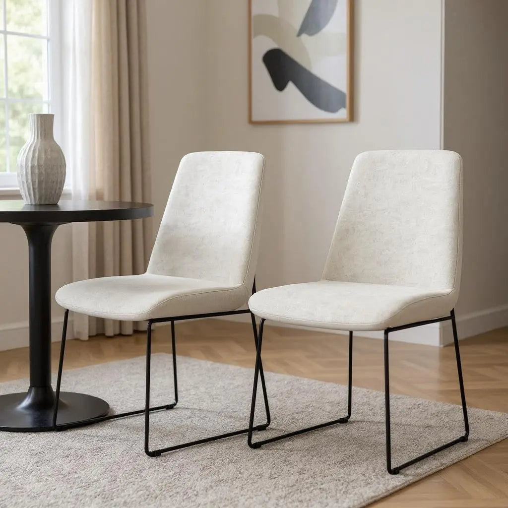 Set of Two Natural and Black Steel Dining Parsons Chairs Homeroots Kitchen & Dining