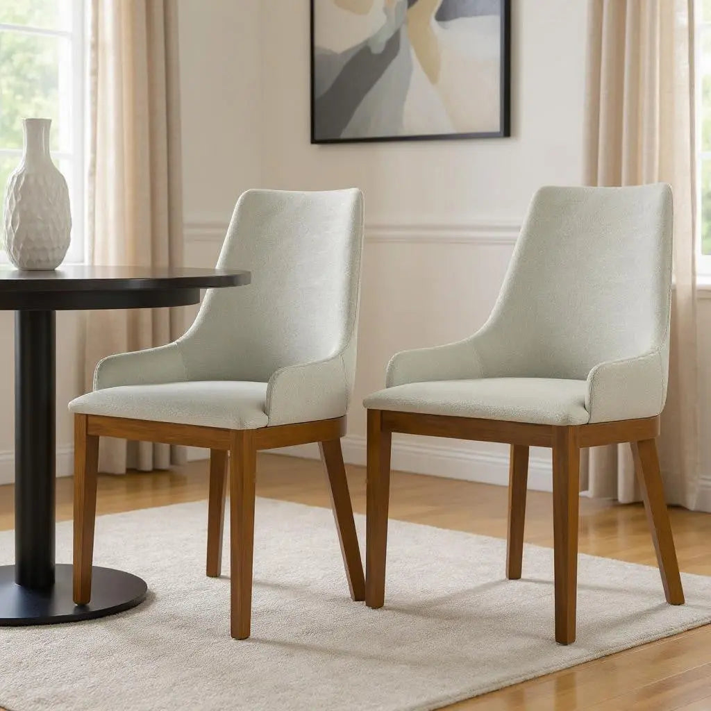 Set of Two Natural and Walnut Solid Wood Dining Parsons Chairs Homeroots Kitchen & Dining