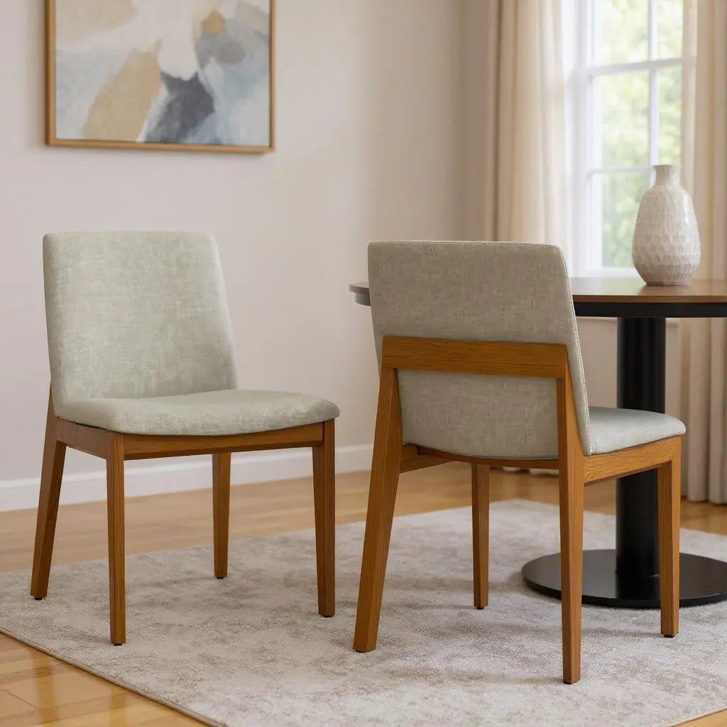 Set of Two Natural and Walnut Solid Wood Dining Parsons Chairs Homeroots Kitchen & Dining
