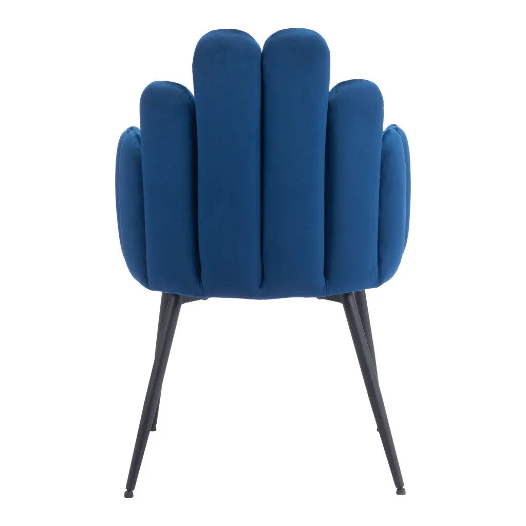 Set of Two Navy Blue and Black Upholstered Velvet Slat Back Dining Arm Chairs Homeroots