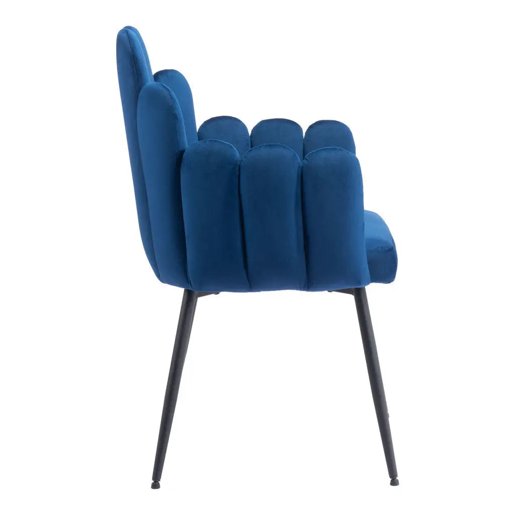Set of Two Navy Blue and Black Upholstered Velvet Slat Back Dining Arm Chairs Homeroots