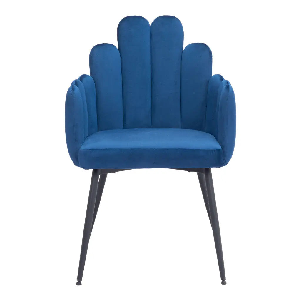 Set of Two Navy Blue and Black Upholstered Velvet Slat Back Dining Arm Chairs Homeroots