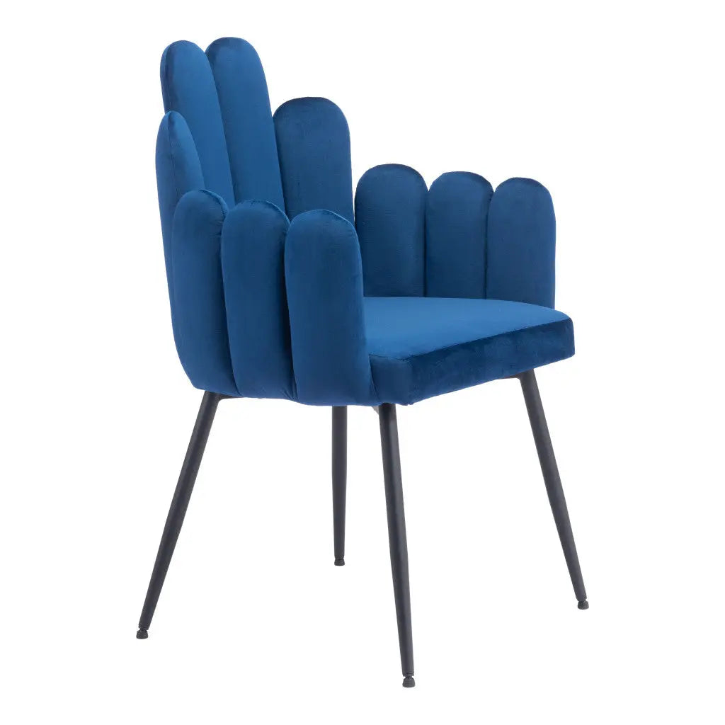 Set of Two Navy Blue and Black Upholstered Velvet Slat Back Dining Arm Chairs Homeroots